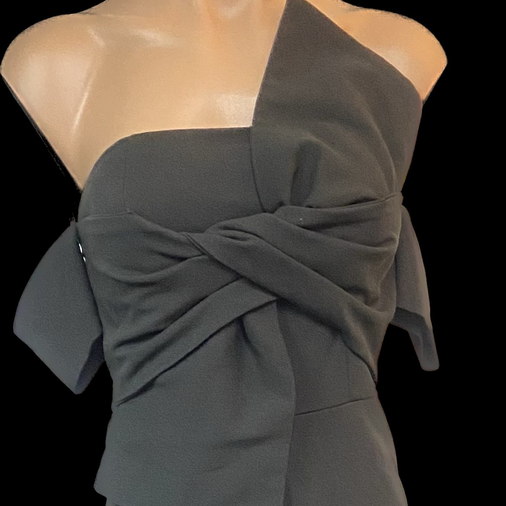 Black formal cap sleeve dress with split